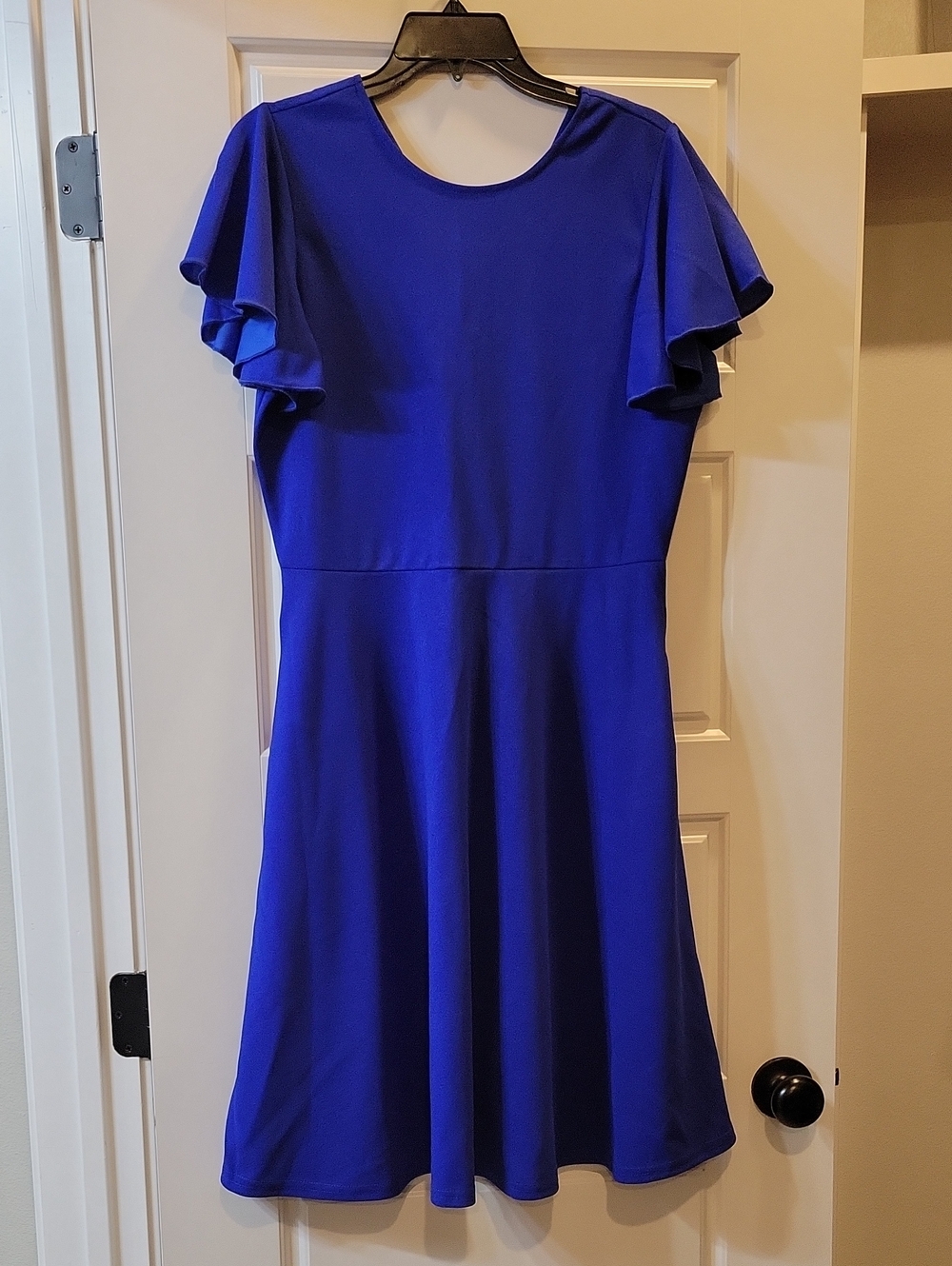 Women's Royal Blue Flutter Sleeve A-Line Dress